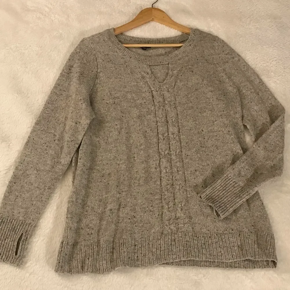 : : TORRID taupe marled keyhole cable knit sweater with thumb holes : :